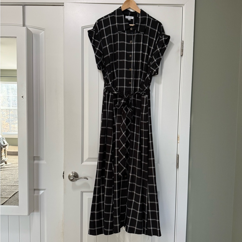 Calvin Klein Gauze Windowpane-Print Shirtdress 20W - Picture 3 of 10